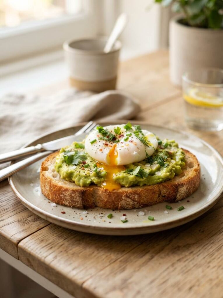 Avocado toast with eggs healthy trending breakfast