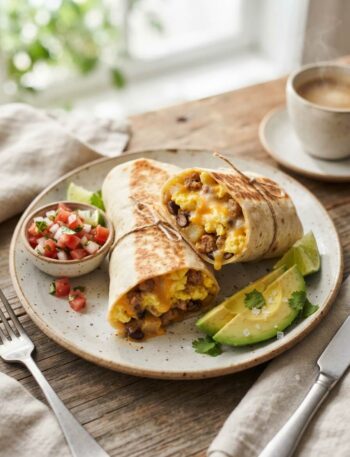 Easy breakfast burritos with eggs and cheese wrapped and ready to eat