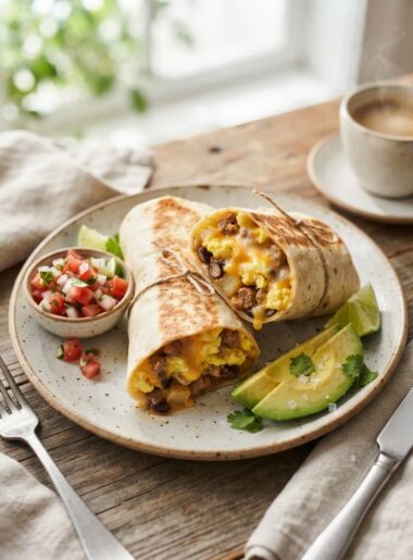 Easy breakfast burritos with eggs and cheese wrapped and ready to eat