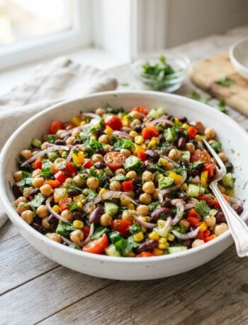 Dense bean salad with fresh veggies and herbs