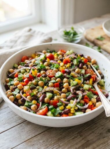 Dense bean salad with fresh veggies and herbs