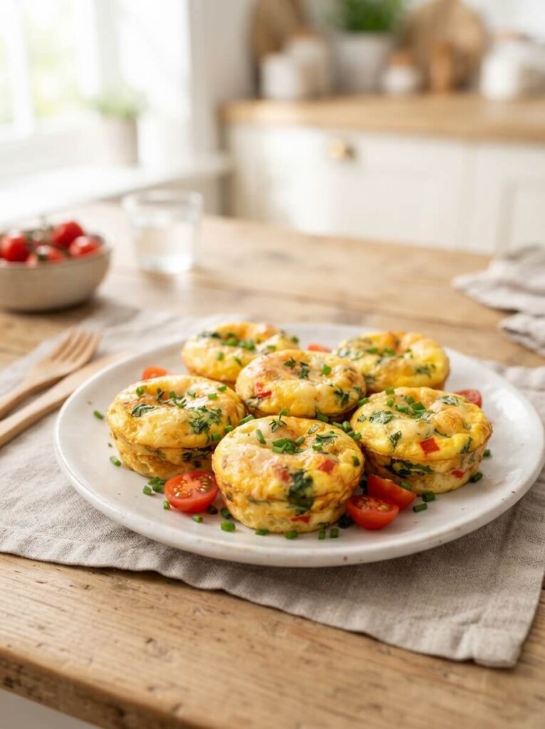 Bacon-free egg bites with cheese and herbs high protein breakfast appetizer