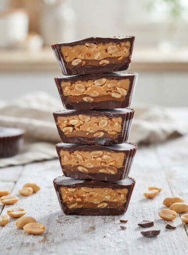3 ingredient frozen snickers cups cut open