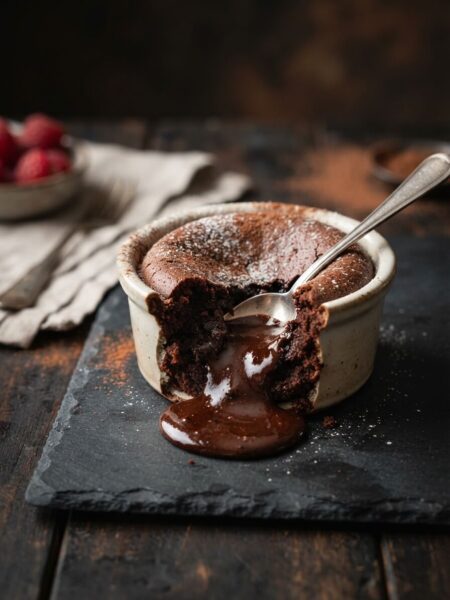 gooey molten fudge cake cups served