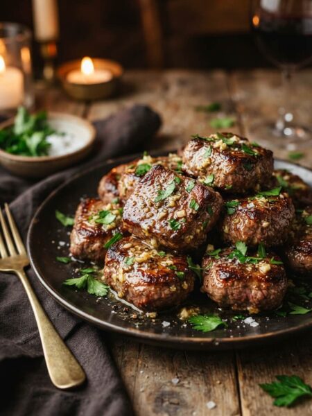 Garlic butter steak bites juicy and golden