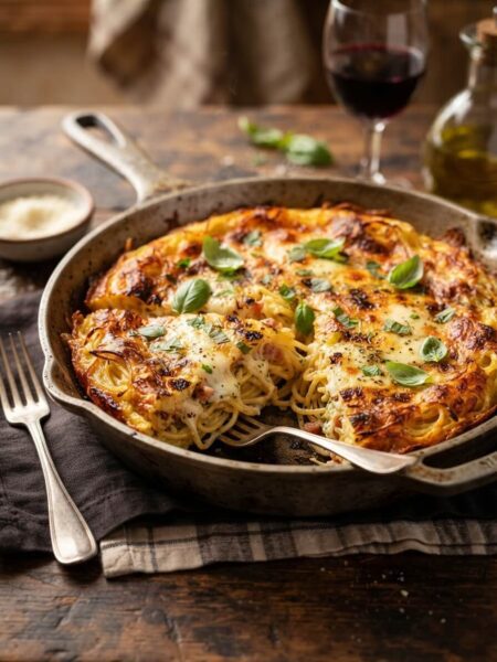 Frittata di pasta Italian-American style golden and sliced