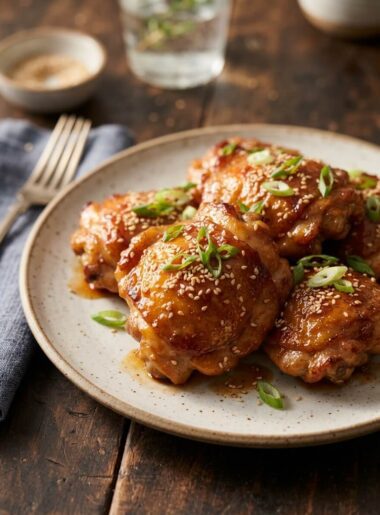 sticky honey garlic chicken thighs with glaze