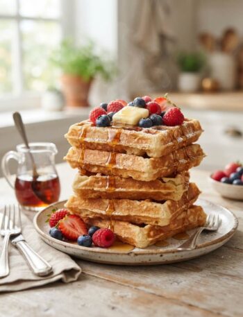 Best buttermilk waffles crispy outside fluffy inside with syrup