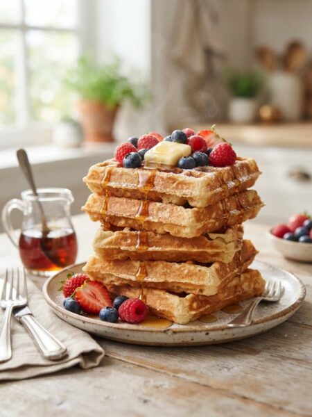 Best buttermilk waffles crispy outside fluffy inside with syrup