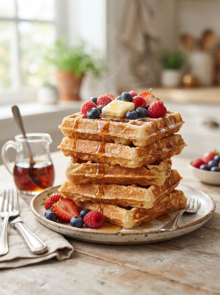 Best buttermilk waffles crispy outside fluffy inside with syrup