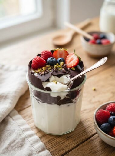 2 ingredient magic shell yogurt jars with chocolate crust