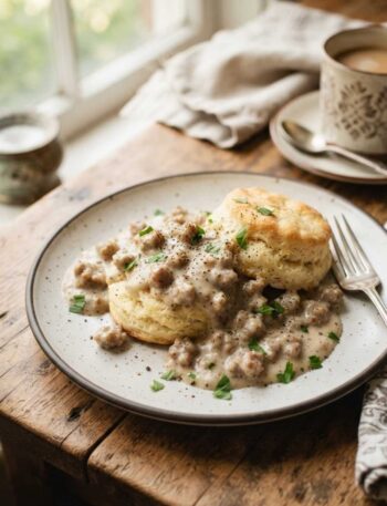 Homemade biscuits and sausage gravy like Cracker Barrel